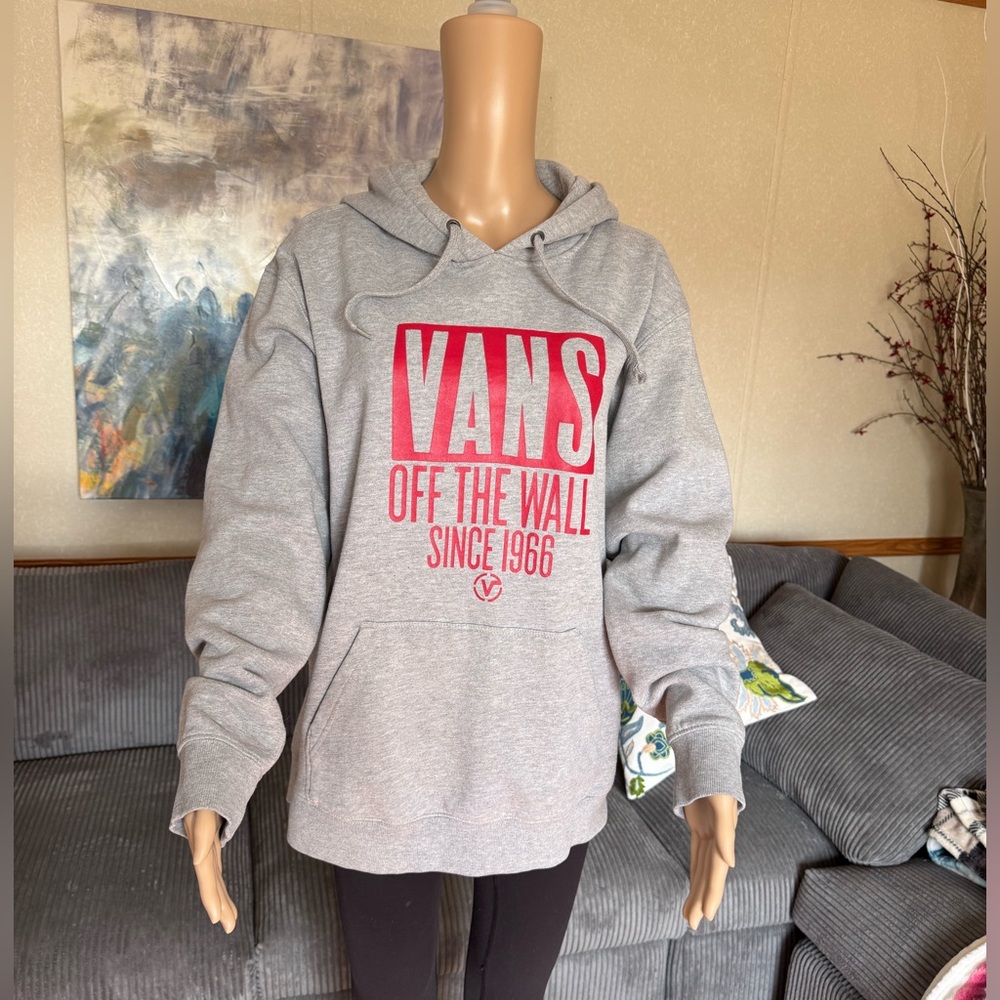 Vans Heather Gray Hoodie with Bold Red Print
